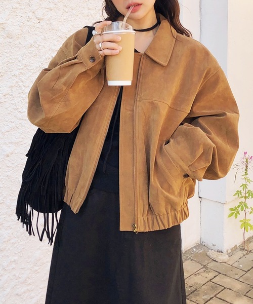 VIBGYOR（ヴィブジョー）の「スウェードZIPブルゾン/韓国 25AW トレンド(CZ)（その他アウター・レディース・ブラウン/ベージュ・FREE）」の7枚目の写真