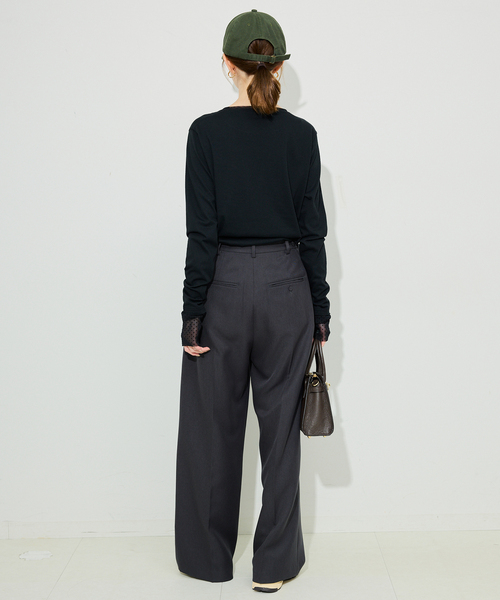 SLOBE IENA（スローブイエナ）の「《WEB限定/追加2》レイヤードフロッキードットスリーブロンTEE（Tシャツ/カットソー・レディース・ブラック・FREE）」の4枚目の写真