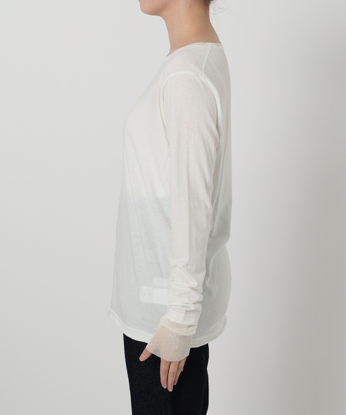 SLOBE IENA（スローブイエナ）の「《WEB限定/追加2》レイヤードフロッキードットスリーブロンTEE（Tシャツ/カットソー・レディース・ブラック・FREE）」の9枚目の写真