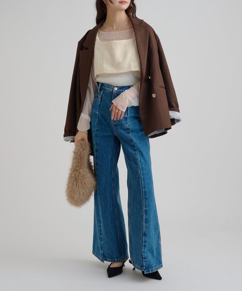 mystic（ミスティック）の「ウールライク ビジュービスチェ（シャツ/ブラウス・レディース・グレー/オフホワイト・FREE）」の11枚目の写真