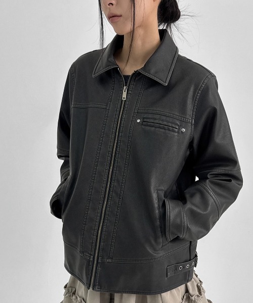 BLACKUP [MADE] アンバックウォッシングレザージャケット MADE] アンバックウォッシングレザージャケット - BLACKUP | 60