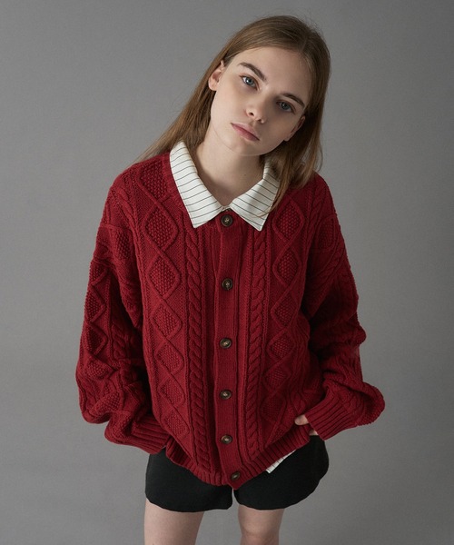 CABLE CREW NECK KNIT CARDIGAN / ケーブルクルーネックニット