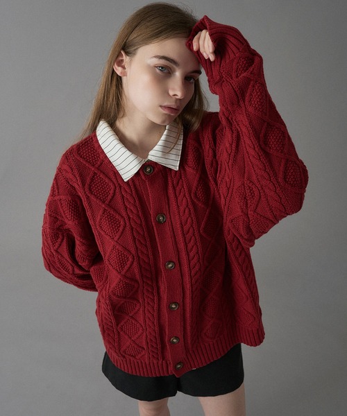 ONCILY(オンシェリー)の「CABLE CREW NECK KNIT CARDIGAN / ケーブルクルーネックニットカーディガン(カーディガン/ボレロ・メンズ・チャコールグレー/レッド/ネイビー・SMALL/MEDIUM/LARGE)」の22枚目の写真