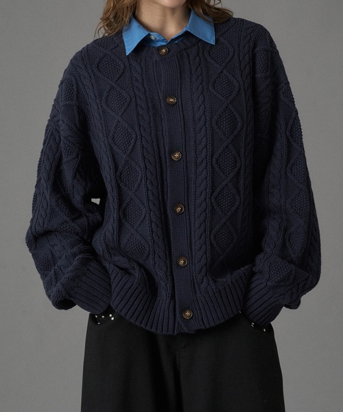 CABLE CREW NECK KNIT CARDIGAN / ケーブルクルーネックニット