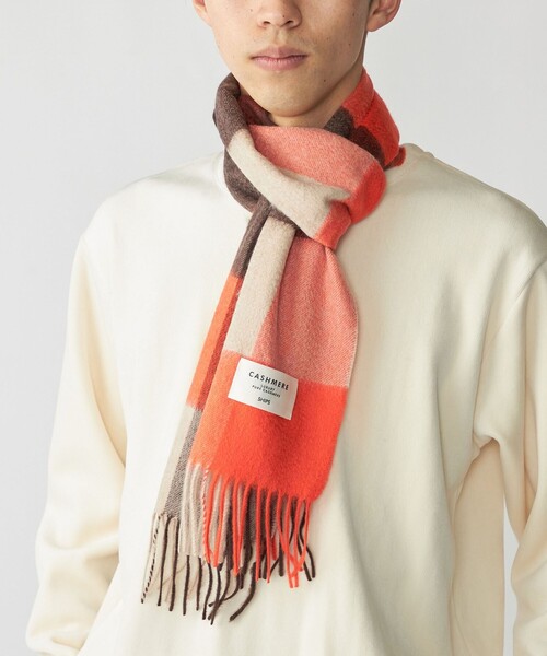 SHIPS(シップス)の「SHIPS: カシミヤ シングル 3ブロック マフラー(ストール/ショール・メンズ・ブラウン/ネイビー/イエロー/オレンジ・ONE SIZE)」の4枚目の写真