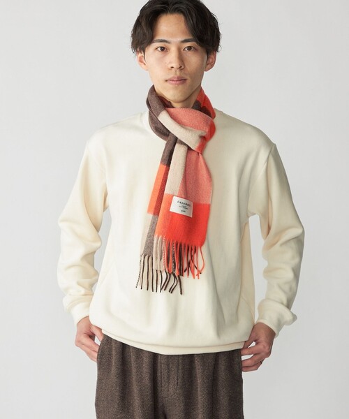 SHIPS(シップス)の「SHIPS: カシミヤ シングル 3ブロック マフラー(ストール/ショール・メンズ・ブラウン/ネイビー/イエロー/オレンジ・ONE SIZE)」の6枚目の写真