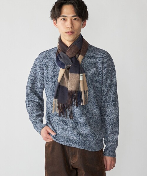 SHIPS: カシミヤ シングル 3ブロック マフラー（ストール/ショール