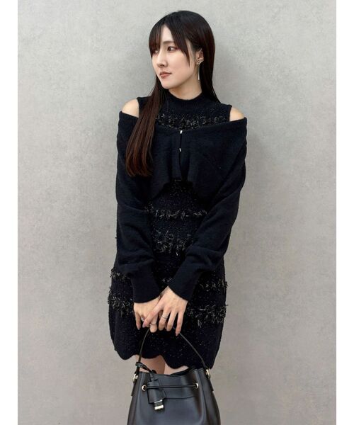 MERCURYDUO(マーキュリーデュオ)の「ツイードニットミニワンピースカーデアンサンブル(ワンピース・レディース・ブラック/アイボリー・MEDIUM/SMALL)」の8枚目の写真