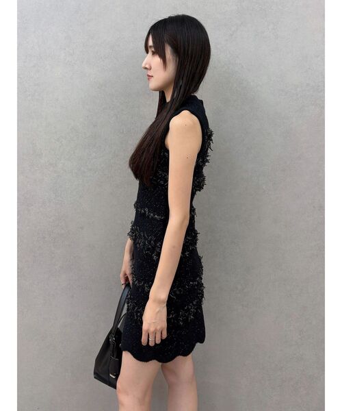MERCURYDUO(マーキュリーデュオ)の「ツイードニットミニワンピースカーデアンサンブル(ワンピース・レディース・ブラック/アイボリー・MEDIUM/SMALL)」の15枚目の写真