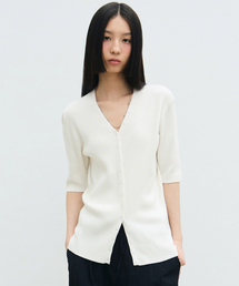 BUTTON SLIM KNIT HALF CARDIGAN_IVORY