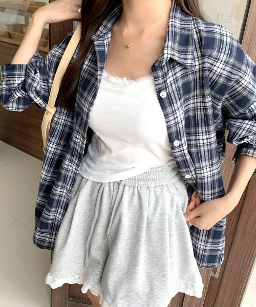 REMUR(レミュール)の「チェックシャツ(シャツ/ブラウス・レディース・ベージュ/イエロー/ピンク/ライトグレー/グリーン/レッド/ブルー/ブラック×ピンク/イエロー系その他/ピンク系その他/ネイビー・FREE)」の5枚目の写真