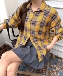 シャツ/ブラウス（イエロー/黄色系・チェック柄）ファッション通販