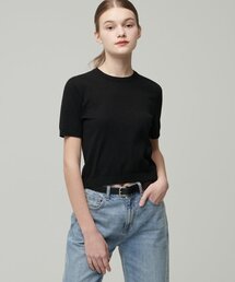 MUSINSA STANDARD WOMAN（ムシンサスタンダードウーマン）の「WOMENS CREPE CREWNECK SHORT SLEEVE KNIT TOP [BLACK]（ニット/セーター）」
