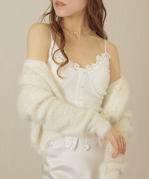 Lace Ladies(レースレディース)の「パール ボタン 花柄 レース ビスチェ キャミソール(キャミソール・レディース・ホワイト/ブラック・FREE)」の13枚目の写真