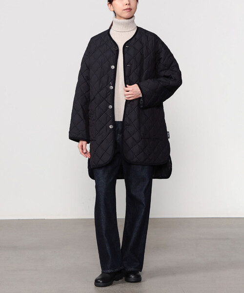 極美品❤️Gymphlexナイロンタフタキルトダウン　カラーレスコート 黒　12 Gymphlex | ナイロンタフタ キルトダウンカラーレスコート WOMEN