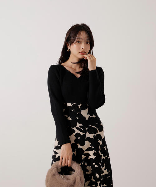 PROPORTION BODY DRESSING(プロポーションボディドレッシング)の「ジャガードフラワーニットワンピース / 1216140007(ワンピース・レディース・ブラック/ブルー・P/S/SMALL/MEDIUM)」の10枚目の写真