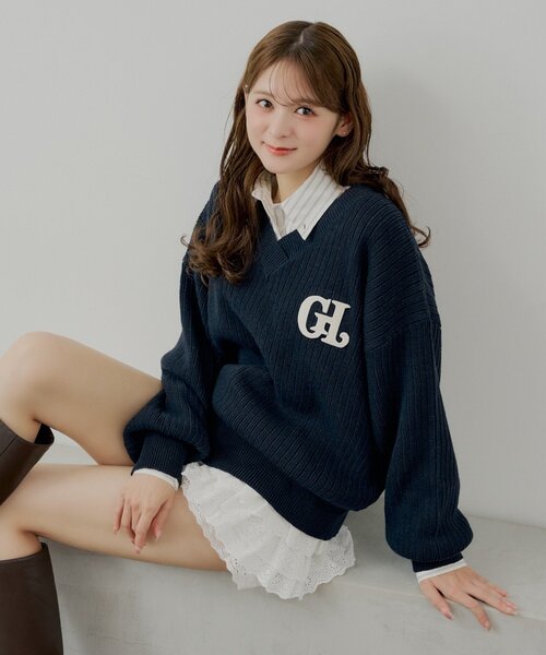 Chico（チコ）の「【セットアップ対応】Vネックルーズニット（ニット