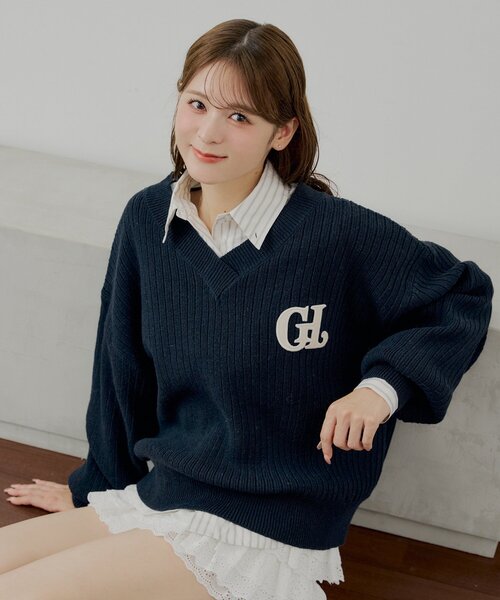 セットアップ対応】Vネックルーズニット（ニット/セーター）｜Chico