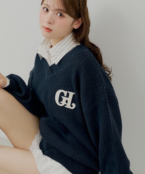Chico（チコ）の「【セットアップ対応】Vネックルーズニット（ニット