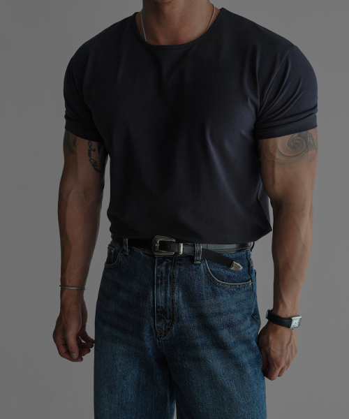 BOWLOW PRODUCT（バウロープロダクト）の「プレミアムコットンマッスルフィット半袖Tシャツ[ネイビー]（Tシャツ/カットソー・メンズ・その他・X-LARGE/MEDIUM/LARGE）」の3枚目の写真