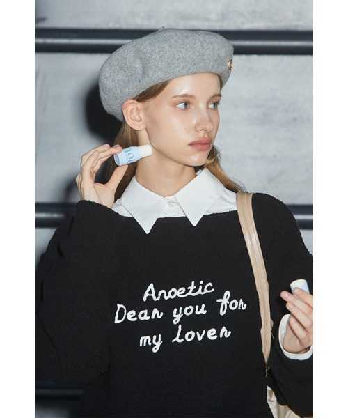ANOETIC(アノエティック)の「ANC EMBROIDERY BOATNECK KNIT_BLACK(ニット/セーター・レディース・ブラック・FREE)」の4枚目の写真
