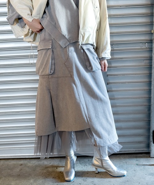 AULA AILA（アウラアイラ）の「【AVIREX】チュールコンビスカート（スカート・レディース・ライトグレー/ピンク/チャコールグレー・0/1）」の2枚目の写真