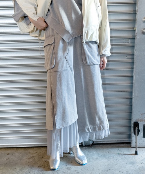 AULA AILA（アウラアイラ）の「【AVIREX】チュールコンビスカート（スカート・レディース・ライトグレー/ピンク/チャコールグレー・0/1）」の4枚目の写真