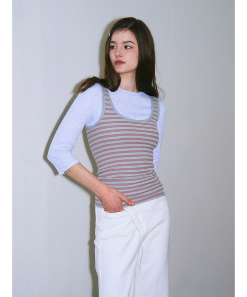 LILY HEIZE(リリーヘイズ)の「ゼルダストライプスリーブレストップ_COOL GRAY(Tシャツ/カットソー・レディース・グレー・FREE)」の2枚目の写真