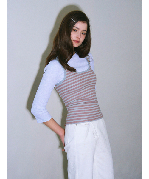 LILY HEIZE(リリーヘイズ)の「ゼルダストライプスリーブレストップ_COOL GRAY(Tシャツ/カットソー・レディース・グレー・FREE)」の3枚目の写真