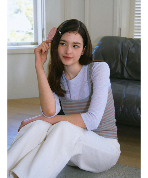 LILY HEIZE(リリーヘイズ)の「ゼルダストライプスリーブレストップ_COOL GRAY(Tシャツ/カットソー・レディース・グレー・FREE)」の5枚目の写真