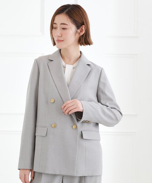 grove（グローブ）の「【マシンウォッシュ/防シワ】ダブルテーラードジャケット【着回しカセット】（テーラードジャケット・レディース・ネイビー/グレー・01/02/03/04/05）」の3枚目の写真