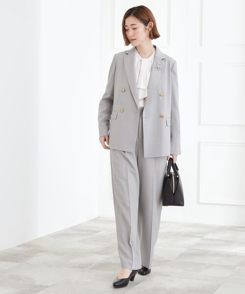 grove（グローブ）の「【マシンウォッシュ/防シワ】ダブルテーラードジャケット【着回しカセット】（テーラードジャケット・レディース・ネイビー/グレー・01/02/03/04/05）」の4枚目の写真