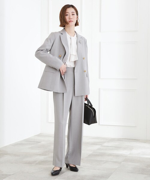 grove（グローブ）の「【マシンウォッシュ/防シワ】ダブルテーラードジャケット【着回しカセット】（テーラードジャケット・レディース・ネイビー/グレー・01/02/03/04/05）」の5枚目の写真