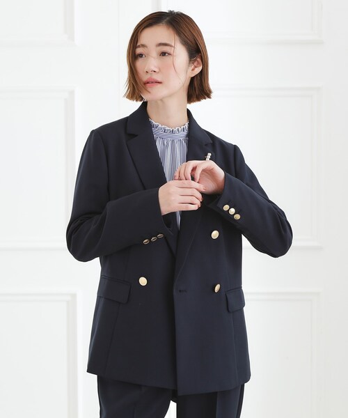 grove（グローブ）の「【マシンウォッシュ/防シワ】ダブルテーラードジャケット【着回しカセット】（テーラードジャケット・レディース・ネイビー/グレー・01/02/03/04/05）」の7枚目の写真