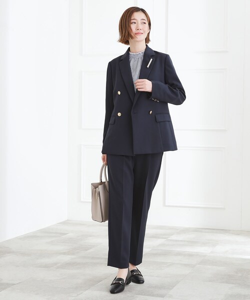 grove（グローブ）の「【マシンウォッシュ/防シワ】ダブルテーラードジャケット【着回しカセット】（テーラードジャケット・レディース・ネイビー/グレー・01/02/03/04/05）」の8枚目の写真