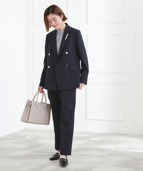 grove（グローブ）の「【マシンウォッシュ/防シワ】ダブルテーラードジャケット【着回しカセット】（テーラードジャケット・レディース・ネイビー/グレー・01/02/03/04/05）」の9枚目の写真