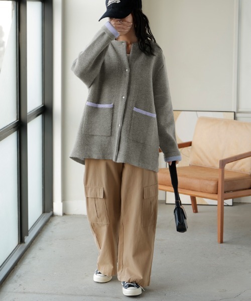 HUG.U(ハグユー)の「ふわもち。 配色カーディガン(カーディガン/ボレロ・レディース・ブラック×グレー/グレー/グレイッシュベージュ・FREE)」の14枚目の写真