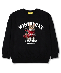 ウィンタリーキャット オーバーサイズ スウェット クリスマスTシャツ [裏毛]ブラック