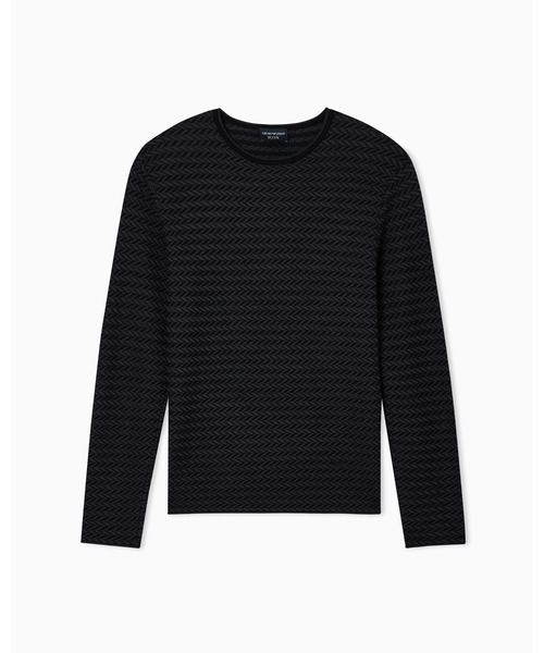 EMPORIO ARMANI(エンポリオアルマーニ)の「【エンポリオ アルマーニ】Icon セーター バージンウール ツートン シェブロンモチーフ(ニット/セーター・メンズ・ブラック×ホワイト/ベージュ・LARGE/MEDIUM/SMALL/X-SMALL)」の2枚目の写真