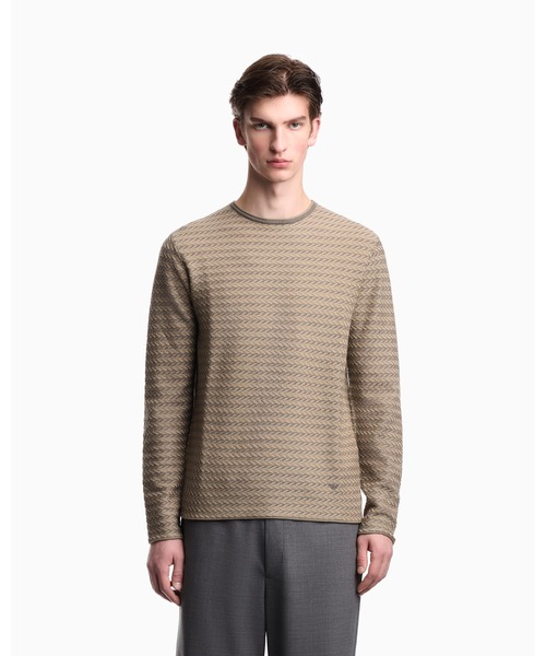 EMPORIO ARMANI(エンポリオアルマーニ)の「【エンポリオ アルマーニ】Icon セーター バージンウール ツートン シェブロンモチーフ(ニット/セーター・メンズ・ブラック×ホワイト/ベージュ・LARGE/MEDIUM/SMALL/X-SMALL)」の1枚目の写真