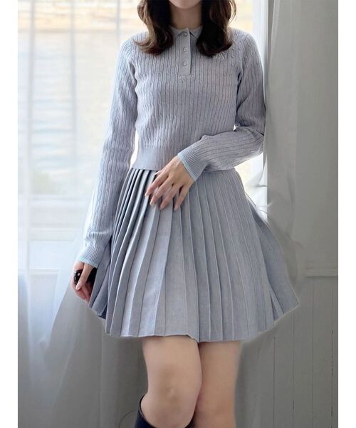 MERCURYDUO（マーキュリーデュオ）の「U.S. POLO ASSN.別注 配色ラインニットセットアップ（ワンピース・レディース・アイボリー/グレー/ネイビー・SMALL/MEDIUM）」の3枚目の写真