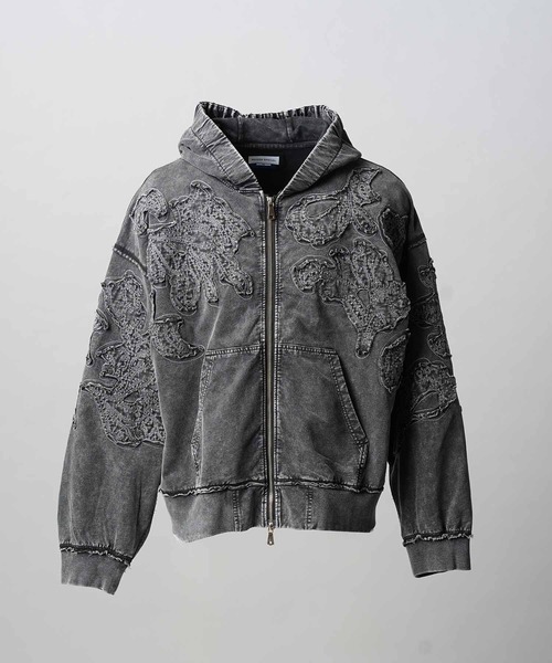 MAISON SPECIAL(メゾンスペシャル)の「《UNISEX》Flower Patchwork Vintage Like Prime-Over Sweat Zip Hoodie/フラワーパッチワークヴィンテージライクプライムオーバースウェットジップフーディー【MAISON SPECIAL/メゾンスペシャル】■セットアップ対応■(パーカー・メンズ・ブラック・0/1/2)」の5枚目の写真