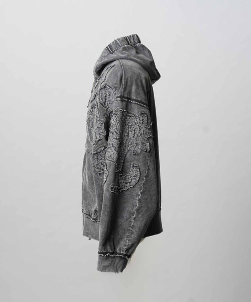 MAISON SPECIAL(メゾンスペシャル)の「《UNISEX》Flower Patchwork Vintage Like Prime-Over Sweat Zip Hoodie/フラワーパッチワークヴィンテージライクプライムオーバースウェットジップフーディー【MAISON SPECIAL/メゾンスペシャル】■セットアップ対応■(パーカー・メンズ・ブラック・0/1/2)」の6枚目の写真