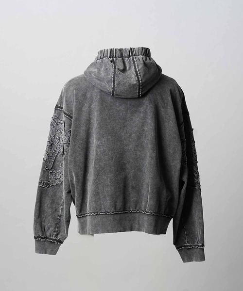 MAISON SPECIAL(メゾンスペシャル)の「《UNISEX》Flower Patchwork Vintage Like Prime-Over Sweat Zip Hoodie/フラワーパッチワークヴィンテージライクプライムオーバースウェットジップフーディー【MAISON SPECIAL/メゾンスペシャル】■セットアップ対応■(パーカー・メンズ・ブラック・0/1/2)」の7枚目の写真