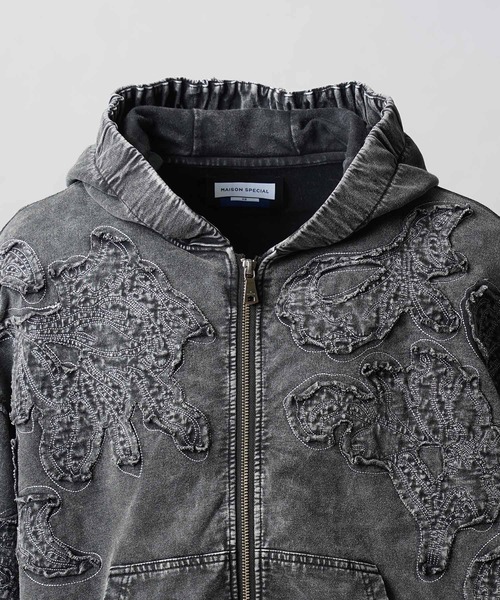 MAISON SPECIAL(メゾンスペシャル)の「《UNISEX》Flower Patchwork Vintage Like Prime-Over Sweat Zip Hoodie/フラワーパッチワークヴィンテージライクプライムオーバースウェットジップフーディー【MAISON SPECIAL/メゾンスペシャル】■セットアップ対応■(パーカー・メンズ・ブラック・0/1/2)」の8枚目の写真