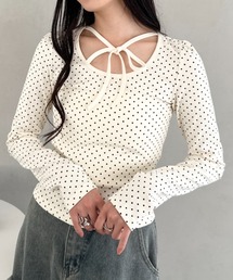 CLEA | チョーカーリボンドット長袖トップス(Tシャツ/カットソー)