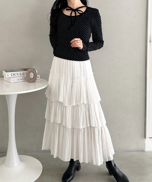 CLEA（クレア）の「チョーカーリボンドット長袖トップス（Tシャツ/カットソー・レディース・ブラック/アイボリー・FREE）」の14枚目の写真