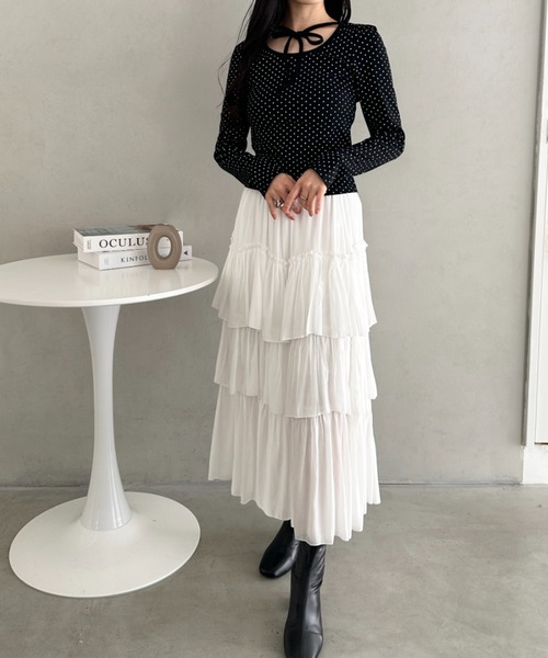 CLEA（クレア）の「チョーカーリボンドット長袖トップス（Tシャツ/カットソー・レディース・ブラック/アイボリー・FREE）」の15枚目の写真