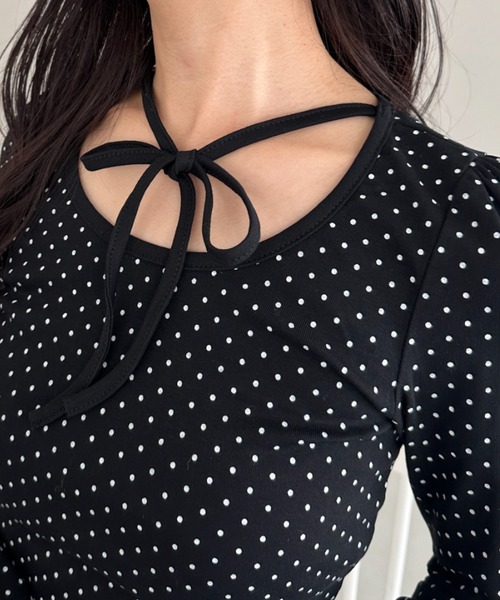 CLEA（クレア）の「チョーカーリボンドット長袖トップス（Tシャツ/カットソー・レディース・ブラック/アイボリー・FREE）」の16枚目の写真