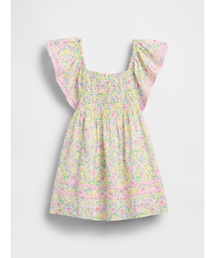 GAP | スモッキングギャザー フラッターフリルスリーブ ワンピース (幼児・ベビー)(ワンピース)